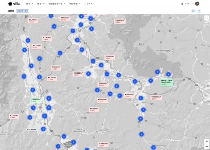 不動産プラットフォームViilaは全国の地価データが一目でわかるマップをリリースのメイン画像