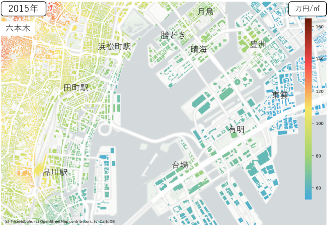 AIで視覚的に見る、東京の中古マンション価格のサブ画像6_画像：湾岸エリアの価格（2015年）