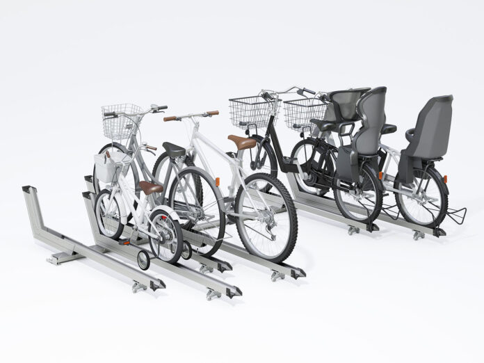 3人乗り電動アシスト自転車から幼児用自転車まで様々な自転車が収容できる「アルミ製スライド式自転車ラック」2タイプ新発売のメイン画像
