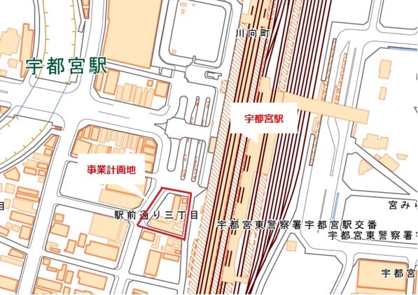 宇都宮駅西口徒歩1分 地上20階建て約13,000㎡の複合ビルのサブ画像4_現地位置図（地理院地図より作成）