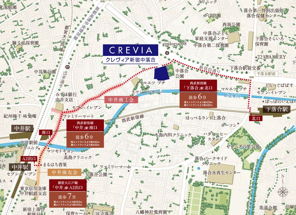 新宿約3ｋｍ圏、平均専有面積70㎡以上のレジデンス『クレヴィア新宿中落合』のサブ画像10_現地案内図