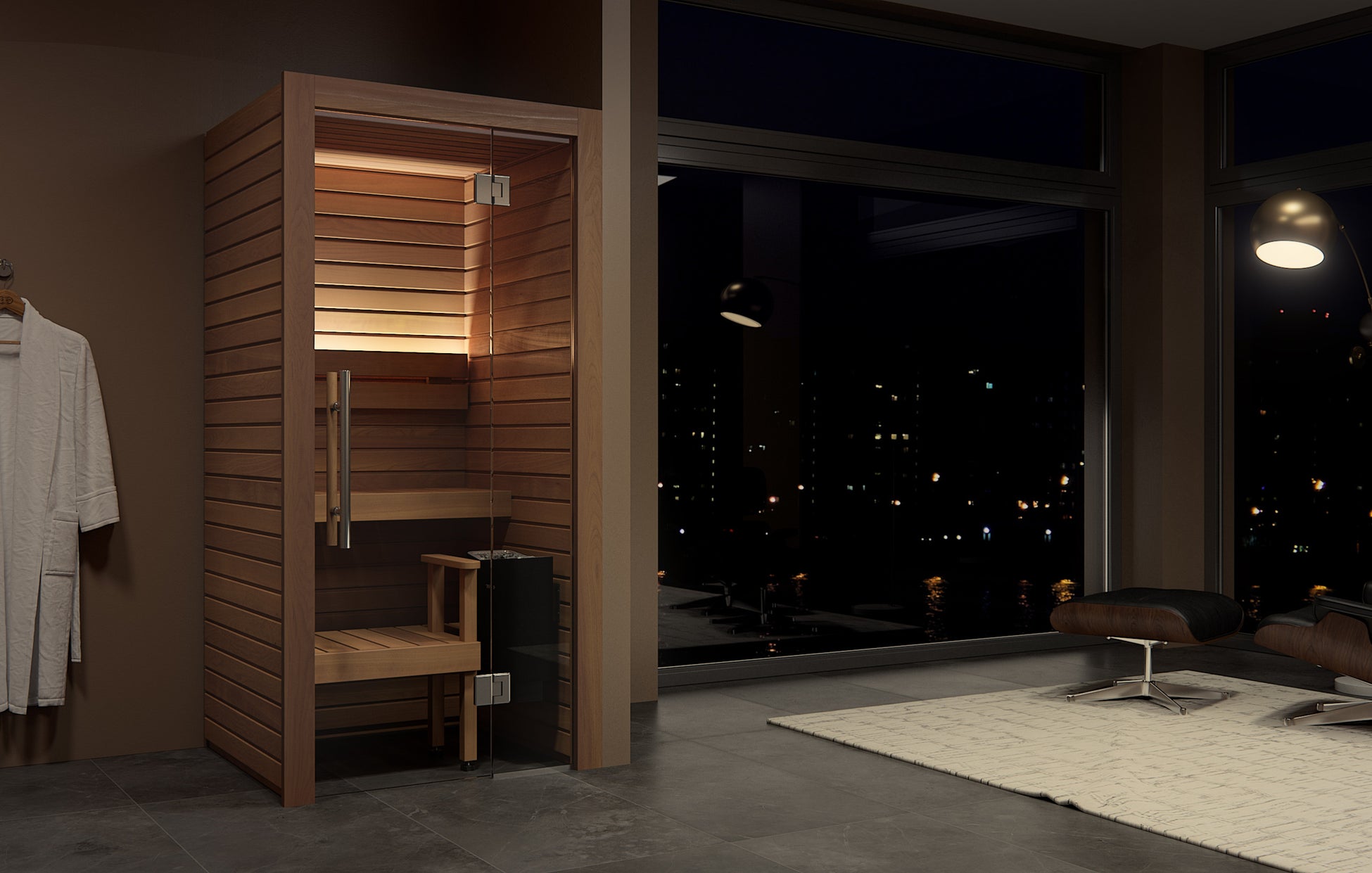 【totonoü】“家具のように置けるサウナ” 「Cala Mini」の販売を開始 - 都心のマンション・賃貸向け、家庭用サウナの新製品 -のサブ画像5_家庭用サウナをリビングに設置したイメージ