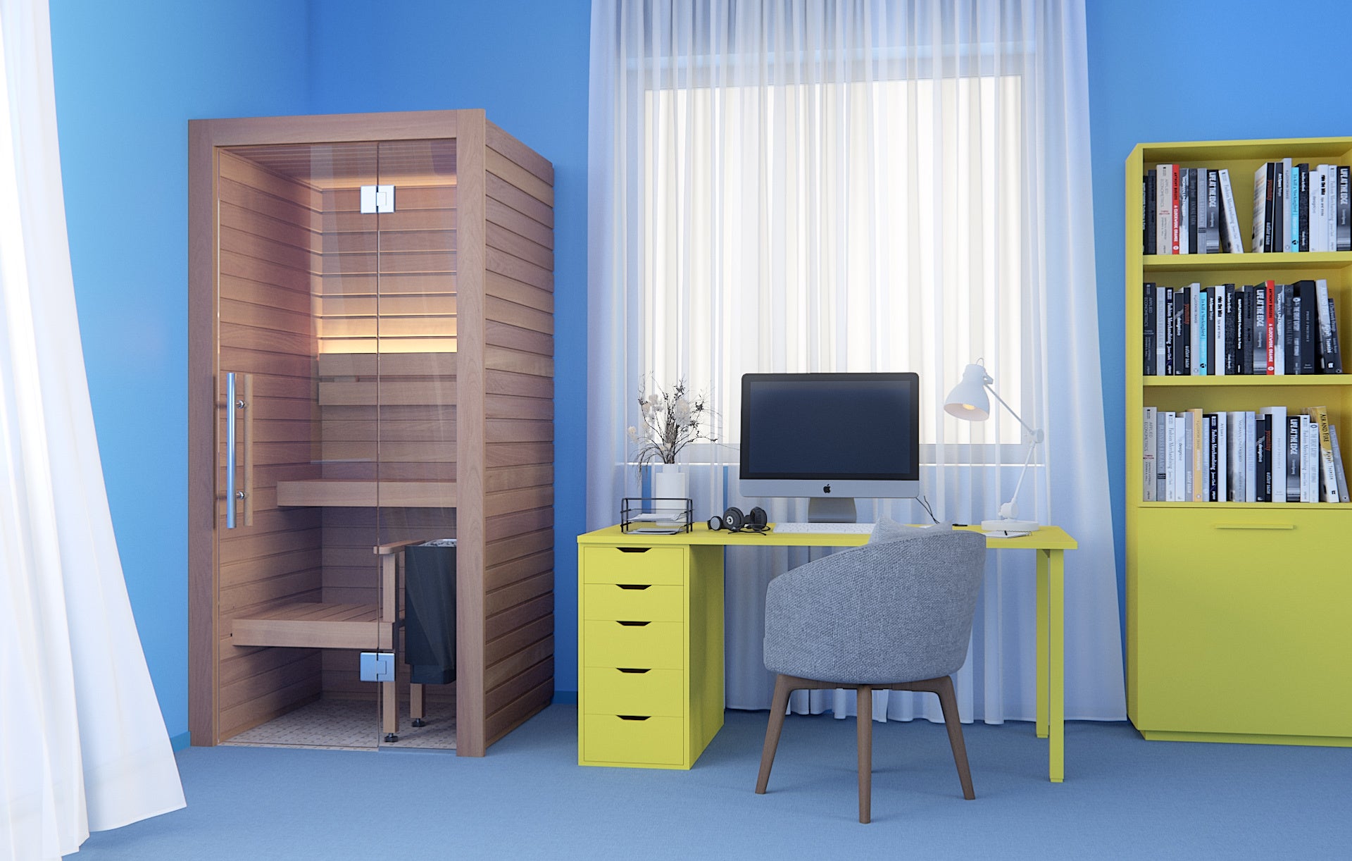 【totonoü】“家具のように置けるサウナ” 「Cala Mini」の販売を開始 - 都心のマンション・賃貸向け、家庭用サウナの新製品 -のサブ画像7_家庭用サウナを書斎に設置したイメージ