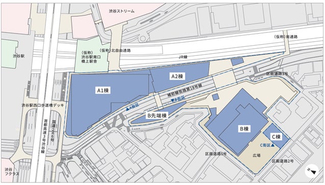 めぐり歩いて楽しいまちへ「渋谷駅桜丘口地区第一種市街地再開発事業」上棟のサブ画像4_〈配置図〉