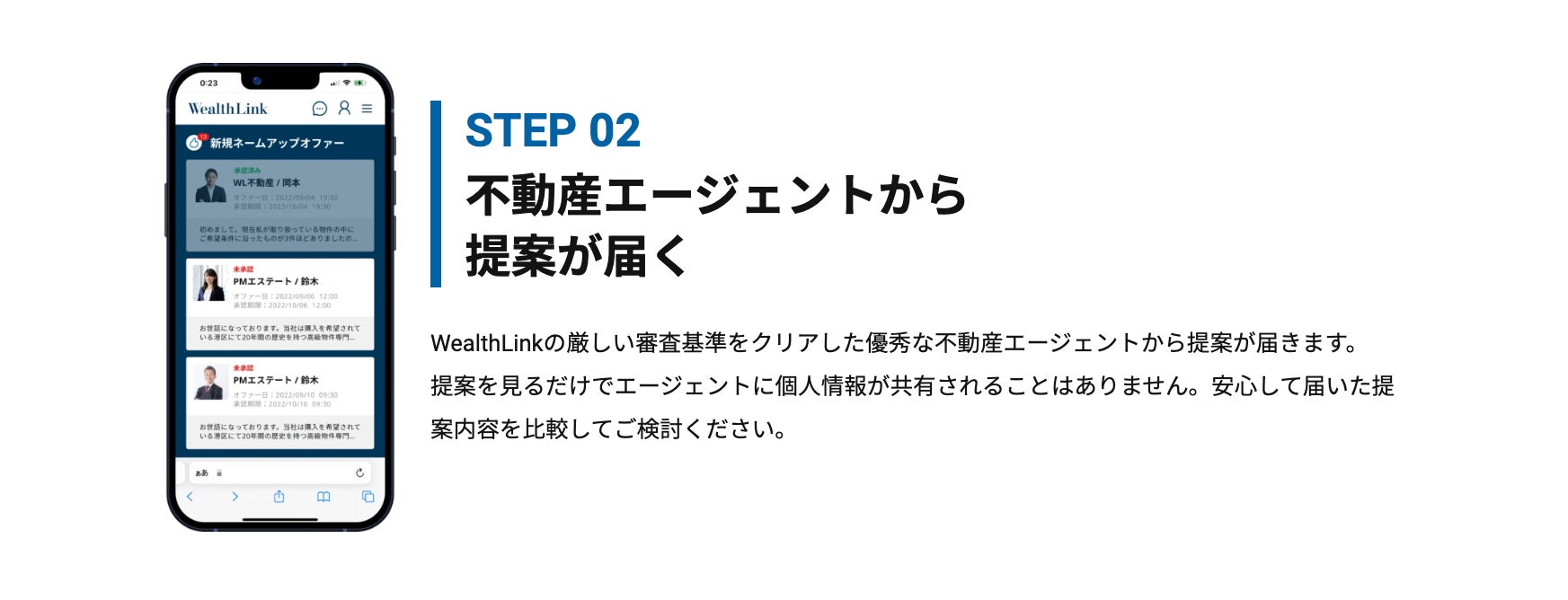 日本初「都心5区特化型」完全会員制不動産マッチングサービス「WealthLink」がリリースされました！のサブ画像3_不動産エージェントからの提案