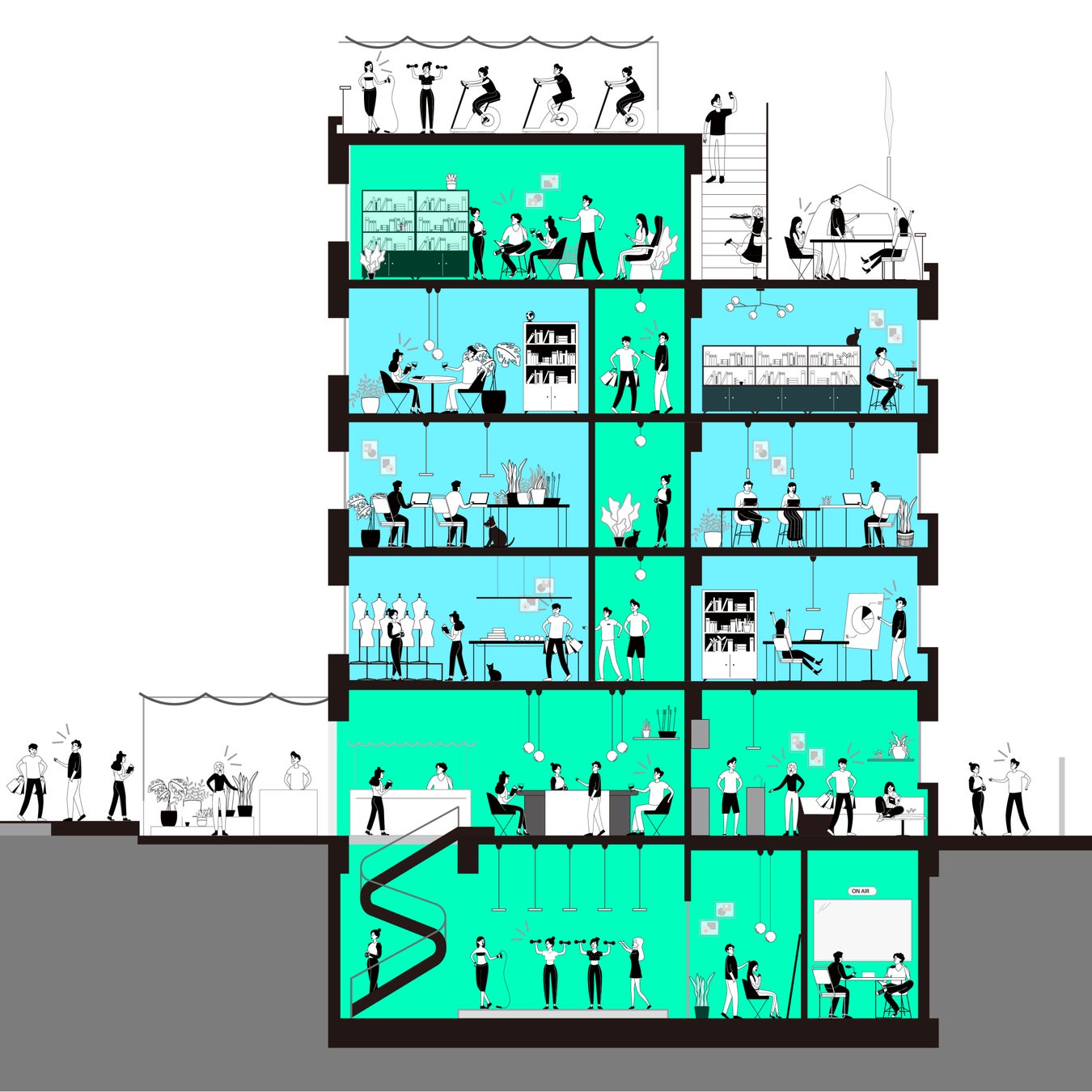 暮らしの中に、実験を。コクヨが新たな集合住宅を提案「THE CAMPUS FLATS Togoshi」7月オープン決定のサブ画像3_THE CAMPUS FLATS Togoshi断面図