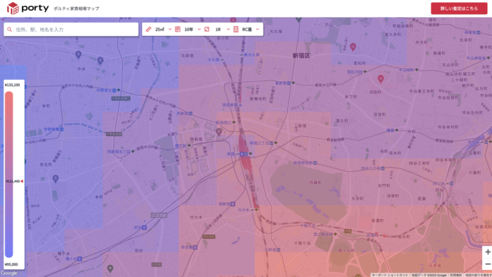ポルティ、日本全国の家賃相場を地図上でエリア比較できる「ポルティ家賃相場マップ」を一般公開のメイン画像