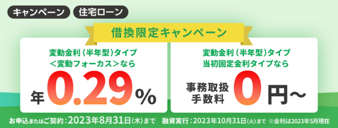 住宅ローン「借換限定 選べる！金利・事務取扱手数料優遇キャンペーン」実施のメイン画像