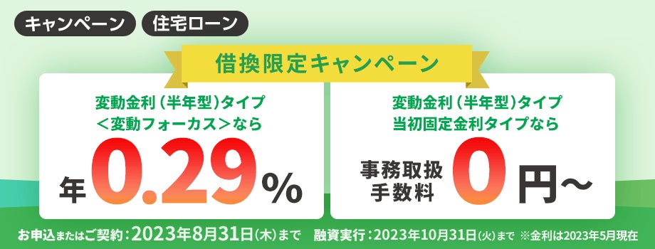 住宅ローン「借換限定 選べる！金利・事務取扱手数料優遇キャンペーン」実施のサブ画像1