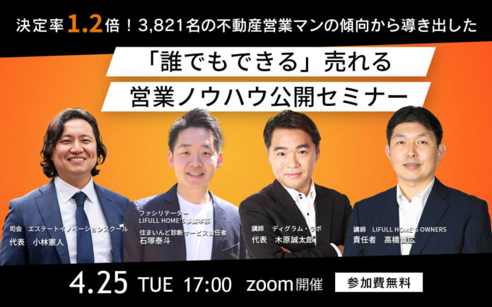 【参加無料】EISが、決定率1.2倍！3,821名の不動産営業マンの傾向から導き出した「誰でもできる」売れる営業ノウハウ公開セミナーの申し込みを開始。のメイン画像