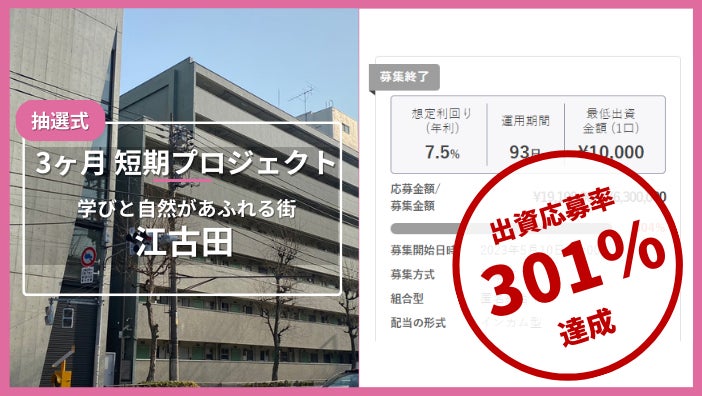 「投活」プロジェクト3号　応募率301％にて募集完了のサブ画像1