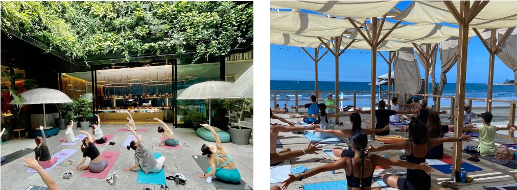 サンセットヨガと花火瞑想でマインドフルネス体験のサブ画像2_ラッセル社の過去ヨガイベントの様子　　　　　　　　　　　　由比ガ浜でのヨガイベントの様子