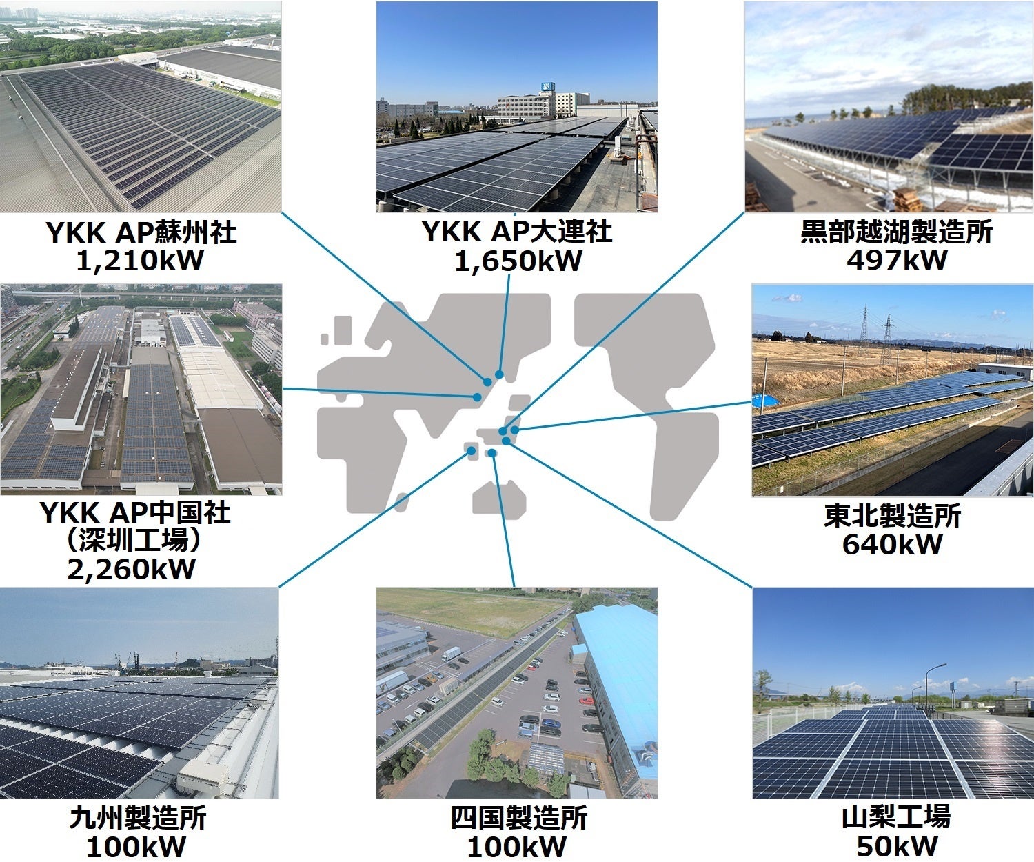 「YKK AP環境報告書 2023」発行のサブ画像1_太陽光発電設備導入拠点（2023年4月時点）