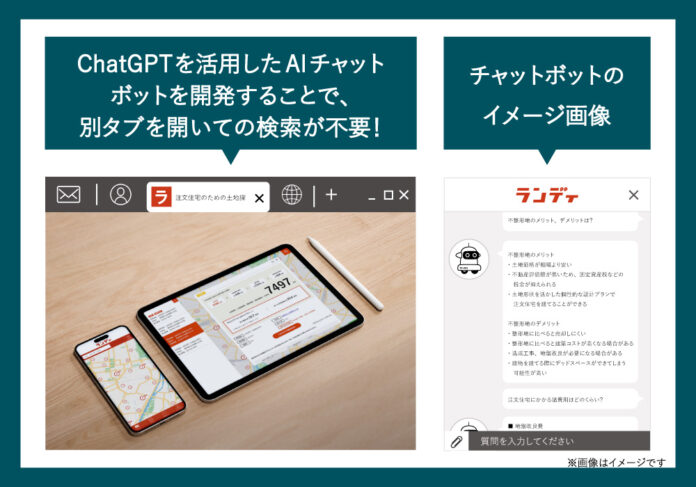 【専門用語や住宅ローンなど注文建築におけるユーザーの疑問を解決】ChatGPTを活用したAIチャットボット 2023年10月より土地検索アプリ「ランディ」にて提供開始のメイン画像