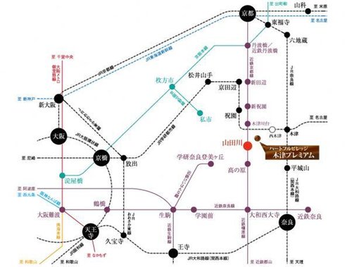 木津川市全35区画の駅近分譲地―「ハートフルビレッジ木津プレミアム」第2期分譲開始のサブ画像2_路線図