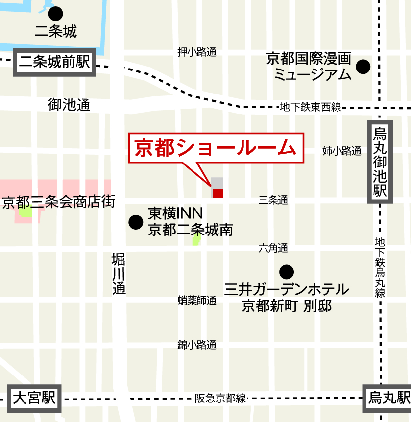 サンワカンパニーが、関西2店舗目となるショールームを京都市中京区にオープンのサブ画像1_サンワカンパニー京都ショールーム地図