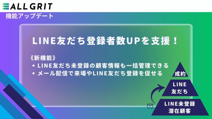 【新機能リリース】LINE友だち登録者数UPを支援！友だち未登録顧客へメールでアプローチが可能に｜LINE運用による住宅・不動産業界向けMAツール（マーケティングオートメーション）《ALL GRIT》のメイン画像