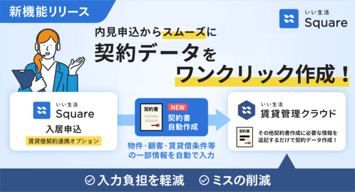 入居申込から賃貸借契約の契約データを作成可能に！ 物件・顧客・賃貸借条件等の情報を自動で入力のメイン画像
