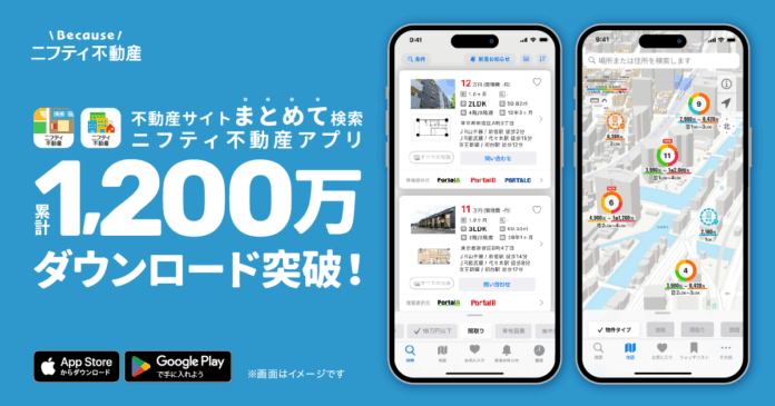 有名不動産サイトまとめて検索「ニフティ不動産」アプリ1,200万DL突破！愛され続ける理由とは？のメイン画像