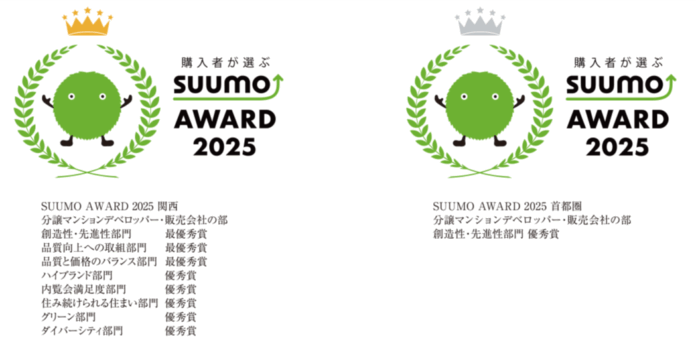 新築マンション購入者が選ぶ顧客満足度調査「SUUMO AWARD 2025」 【８年連続】大和地所レジデンスが９部門で受賞のメイン画像