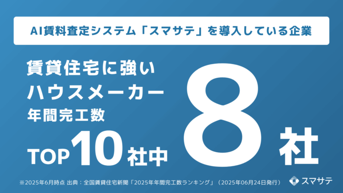 AI賃料査定システム「スマサテ」、賃貸住宅に強い建設会社 年間完工数ランキング ハウスメーカー部門トップ10社のうち8社が導入のメイン画像
