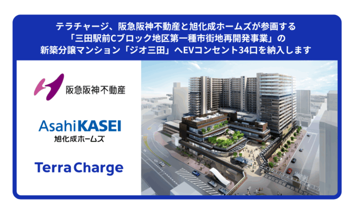 テラチャージ、阪急阪神不動産と旭化成ホームズが参画する「三田駅前Cブロック地区第一種市街地再開発事業」の新築分譲マンション「ジオ三田」へEVコンセント34口を納入しますのメイン画像