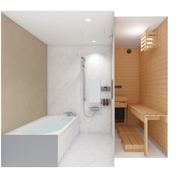 業界初※のシステムバスルーム工法のプライベートサウナ「Lillä Sauna(リラサウナ)」 にサウナ＆システムバスルームが新登場！サウナとつながるバスルームでもっと豊かなサウナ体験を。のメイン画像