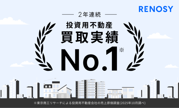 AI不動産投資のRENOSY、投資用不動産の買取実績で2年連続全国No.1を獲得のメイン画像