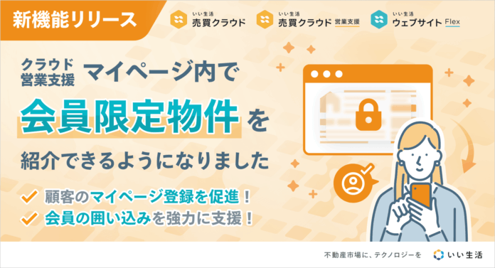 「いい生活売買クラウドOne」「いい生活売買クラウド 営業支援」「いい生活ウェブサイト」が連携する会員限定物件表示機能をリリースのメイン画像