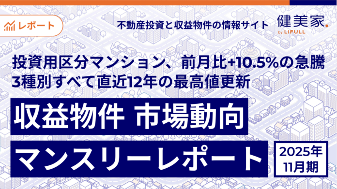 投資用区分マンション、前月比+10.5%の急騰。 価格上昇が加速し、3種別すべてで直近12年の最高値を更新のメイン画像