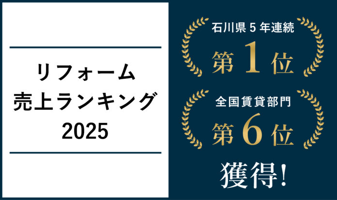 【石川県5年連続No.1】クラスコ、リフォーム売上ランキングで県内首位・全国賃貸部門6位を獲得のメイン画像