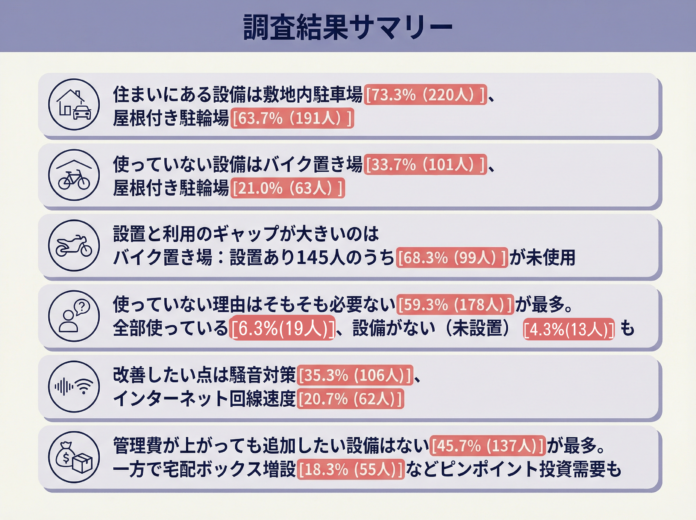 【マンションやアパートの設備で使っていないものは？】回答者300人アンケート調査のメイン画像