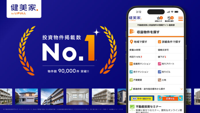 健美家が不動産投資専門ポータルサイト「掲載物件数No.1」を獲得のメイン画像