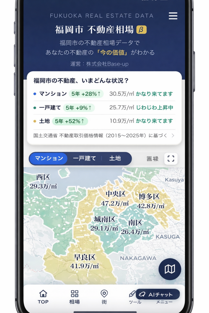 福岡市全7区・383エリアの不動産相場を地図で可視化のメイン画像