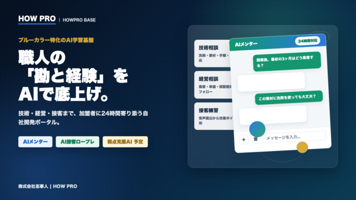 職人の「勘と経験」をデジタルで底上げ。ブルーカラー特化のAI学習基盤「HOWPRO BASE」が、多能工の技術習得と経営を支えるのメイン画像