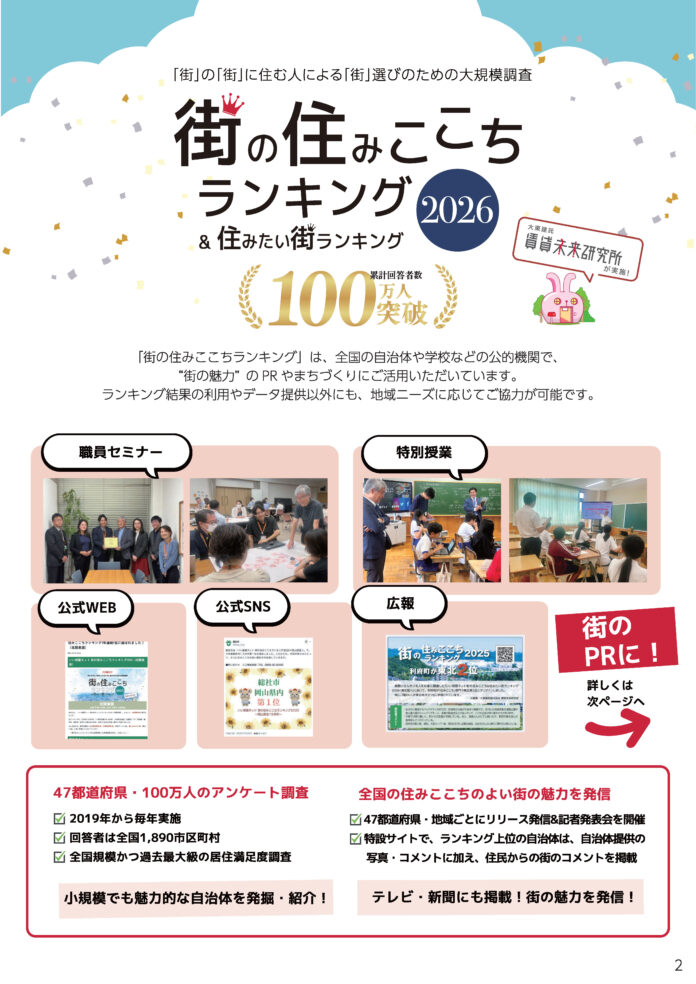 自治体や学校がPRやまちづくり、調べ学習に活用した「住みここちランキングの活用事例2026」をPDFで公開のメイン画像